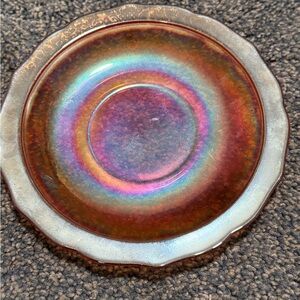 Multicolor Iridescent Orange Carnival Glass Salad Plate